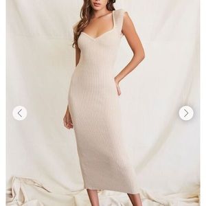 Forever 21 Cream Sweater-Knit Ribbed Midi Dress
